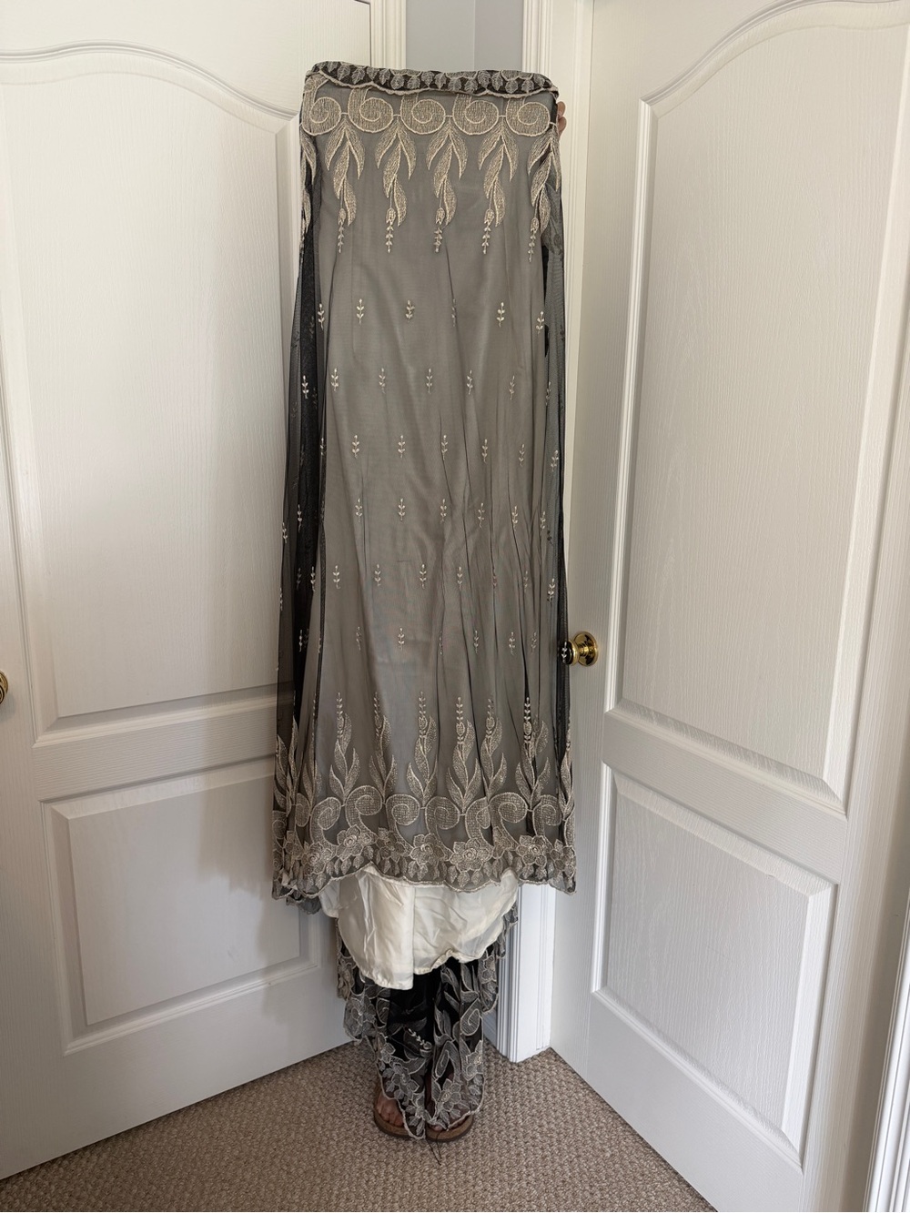 Elegant Gray Embroidered Sheer Women’s dress